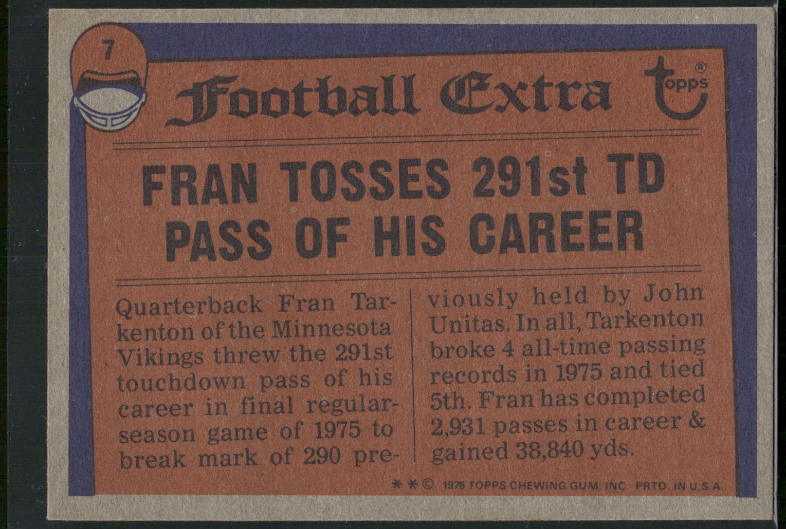 1976 Topps #7 Fran Tarkenton