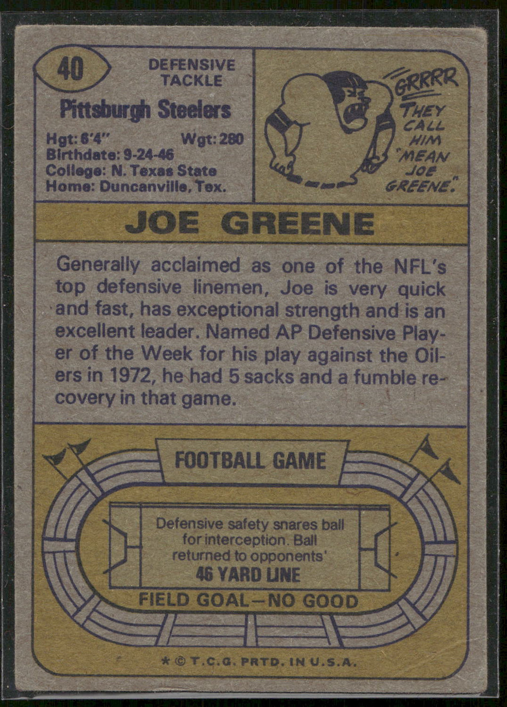 1974 Topps #40 Joe Greene