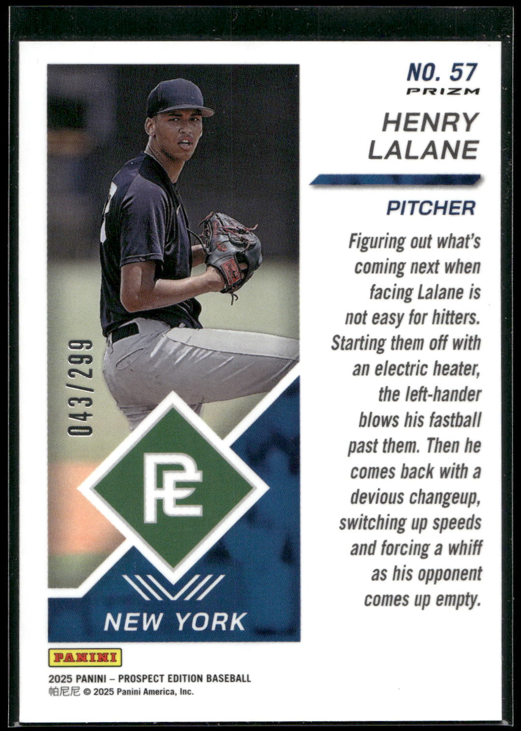 2025 Panini Prospect Edition #57 Henry Lalane Holo - Blue Ice #/299