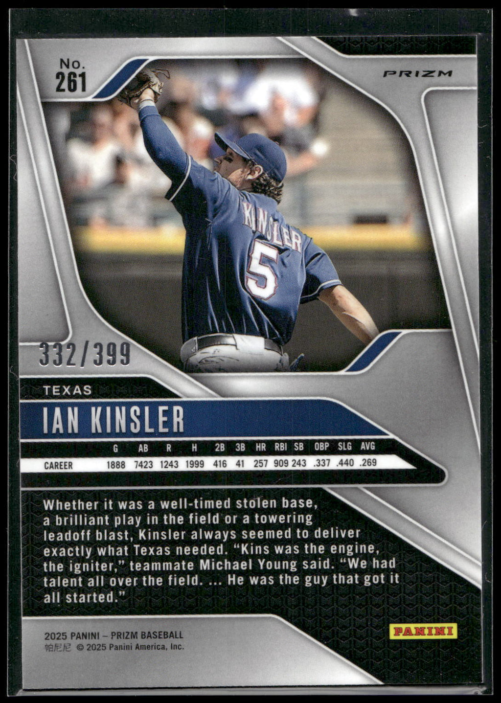 2025 Panini Prizm #261 Ian Kinsler Orange Pulsar Prizms #/399