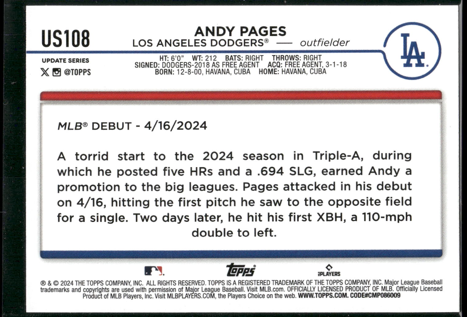 2024 Topps Update #US108 Andy Pages
