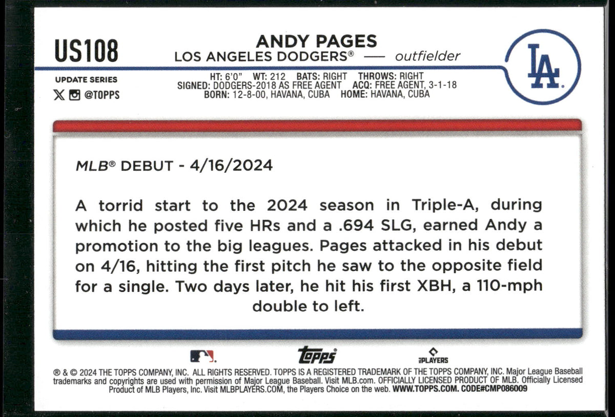 2024 Topps Update #US108 Andy Pages