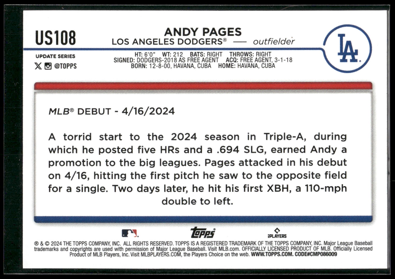 2024 Topps Update #US108 Andy Pages