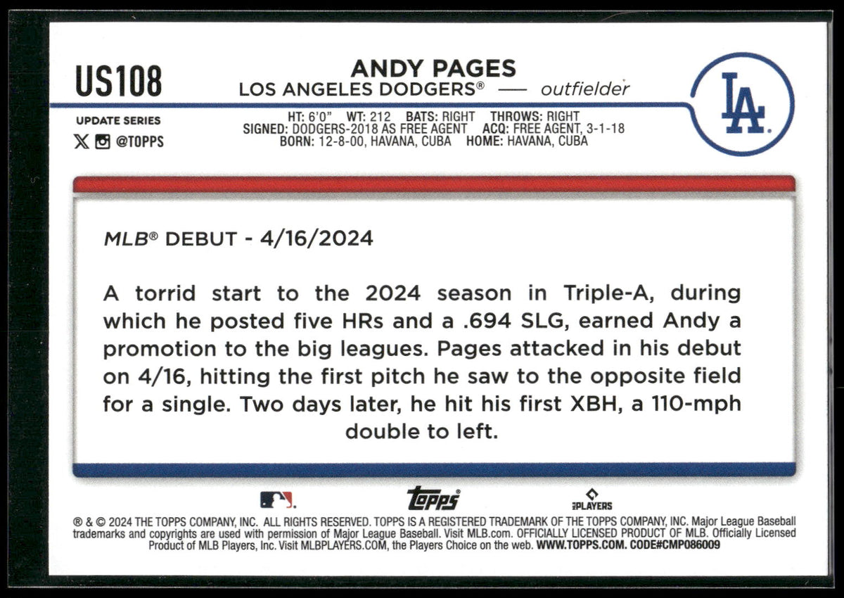 2024 Topps Update #US108 Andy Pages