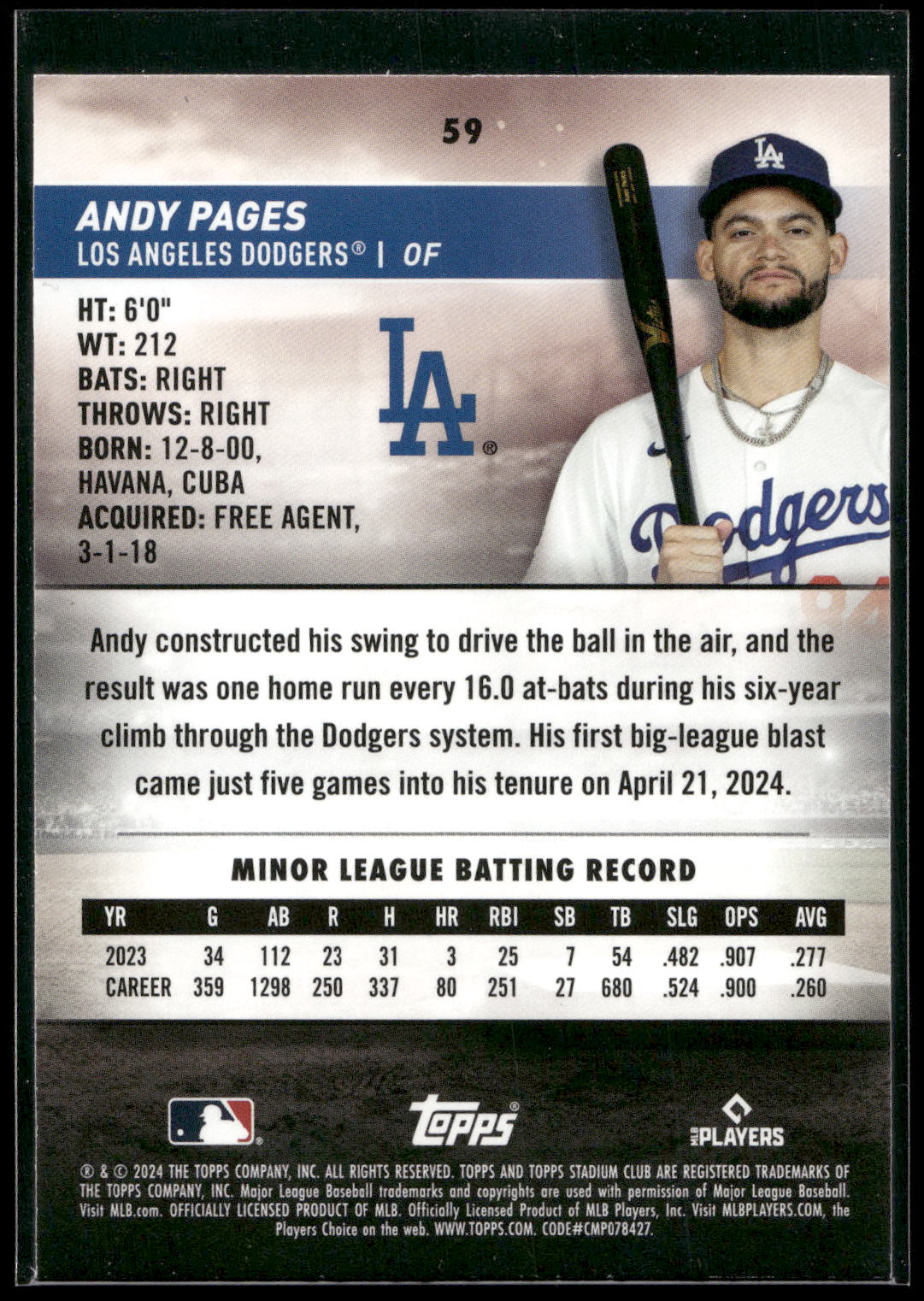 2024 Stadium Club #59 Andy Pages