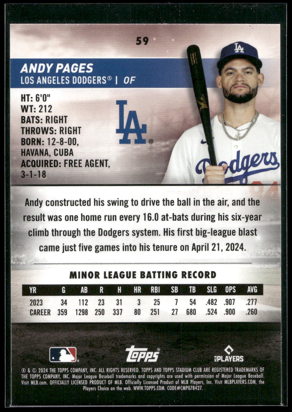 2024 Stadium Club #59 Andy Pages