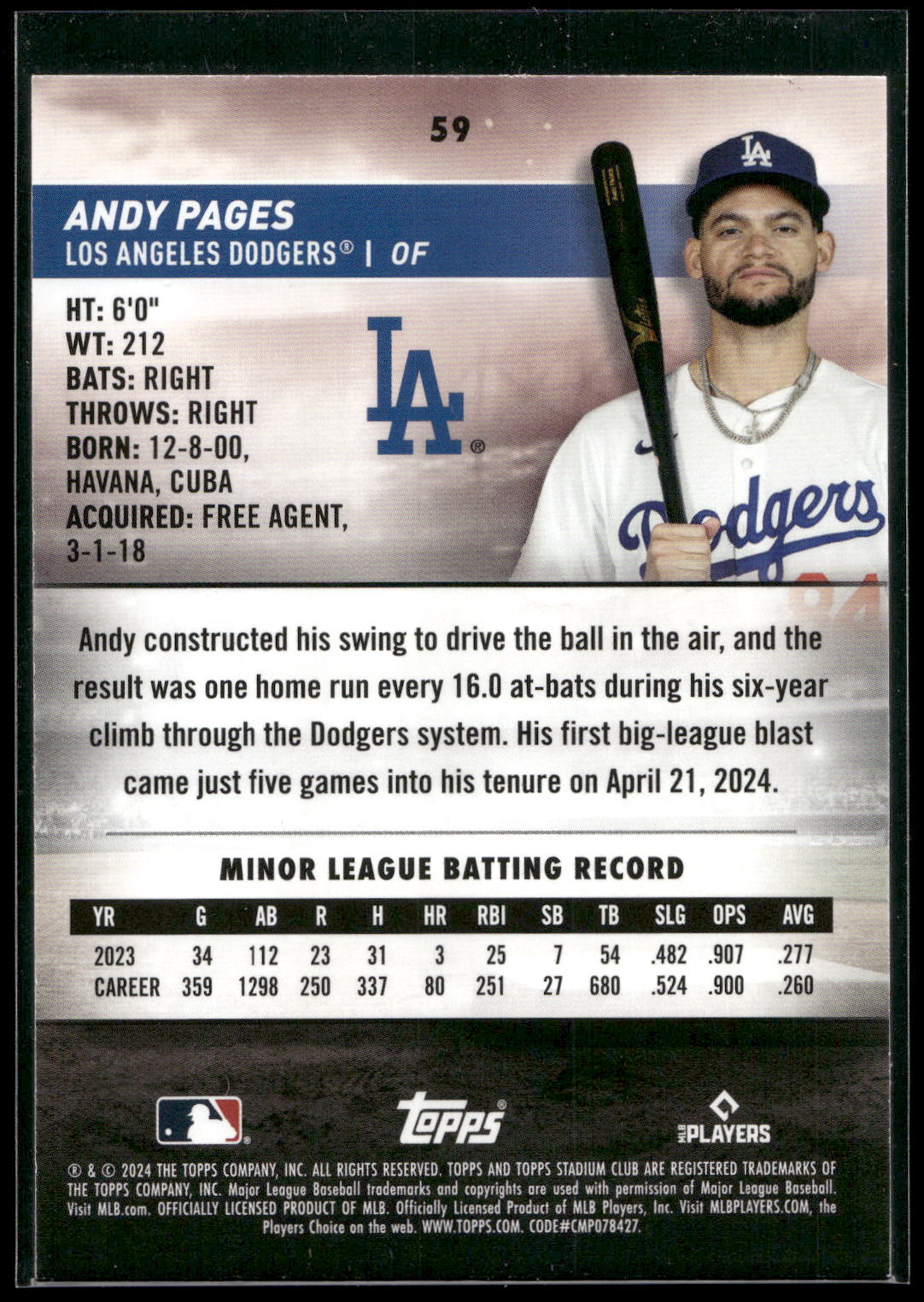 2024 Stadium Club #59 Andy Pages