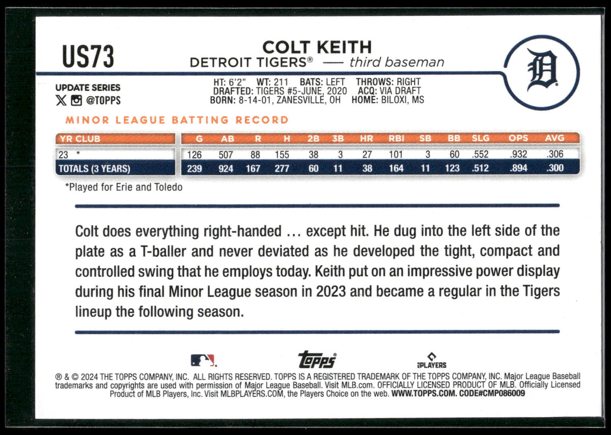2024 Topps Update #US73 Colt Keith