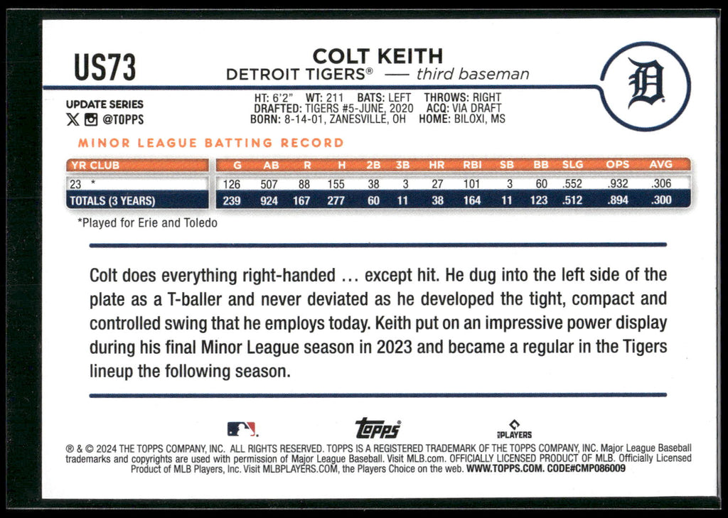 2024 Topps Update #US73 Colt Keith