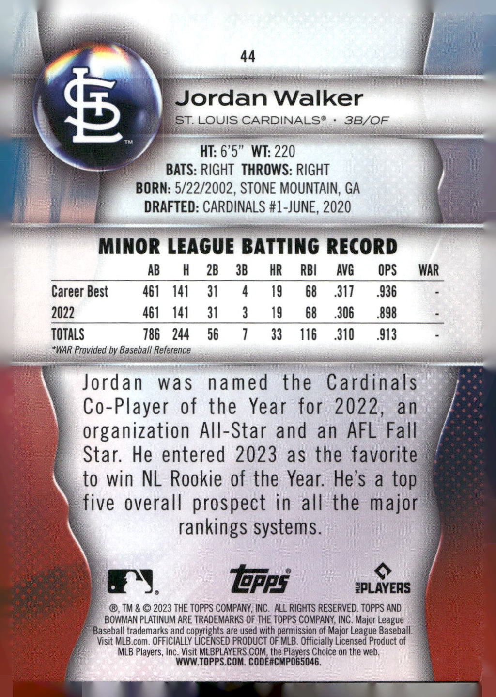 2023 Bowman Platinum #44 Jordan Walker