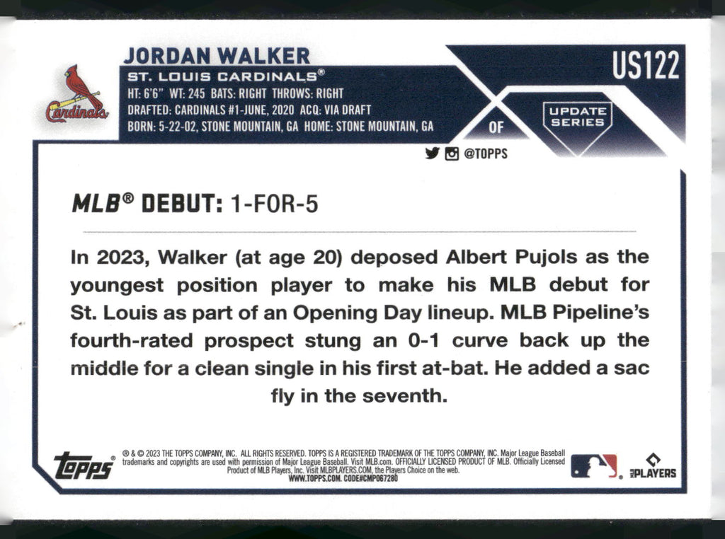 2023 Topps Update #US122 Jordan Walker
