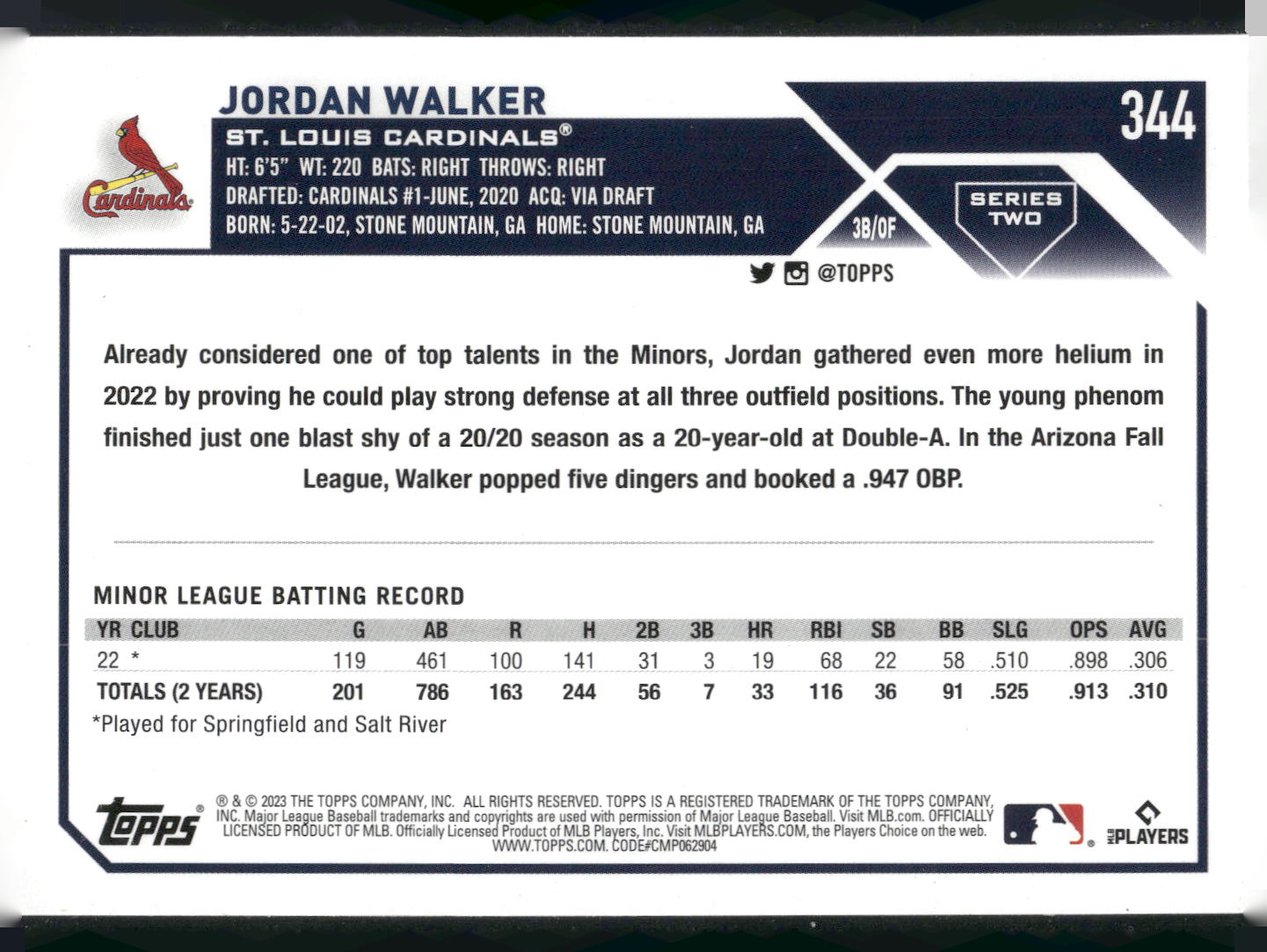 2023 Topps #344 Jordan Walker