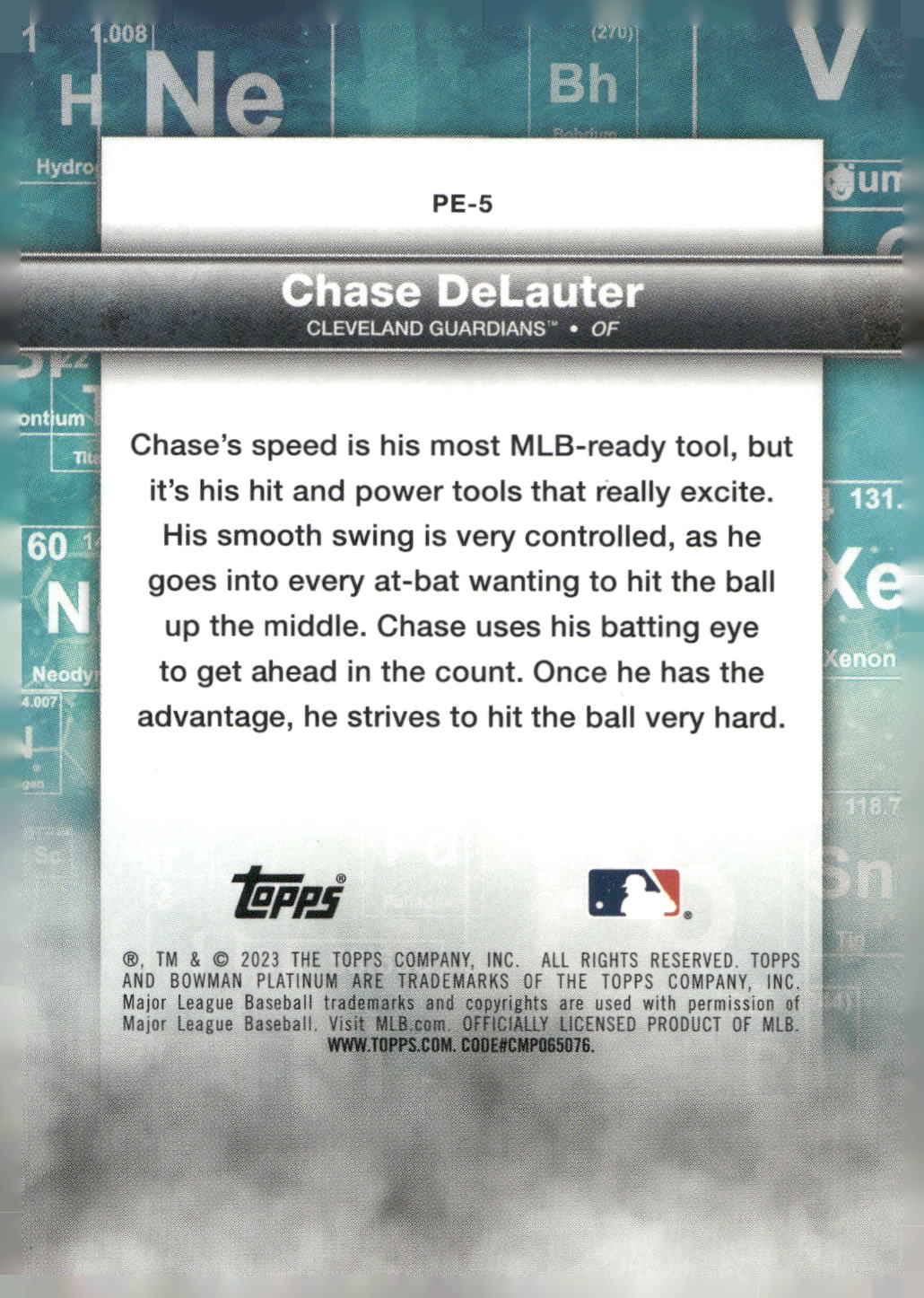2023 Bowman Platinum #PE-5 Chase DeLauter Precious Elements