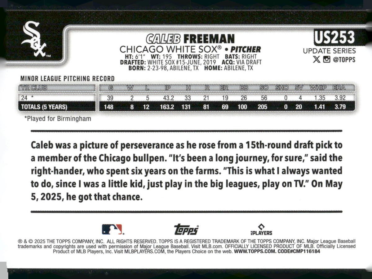 2025 Topps Update #US253 Caleb Freeman