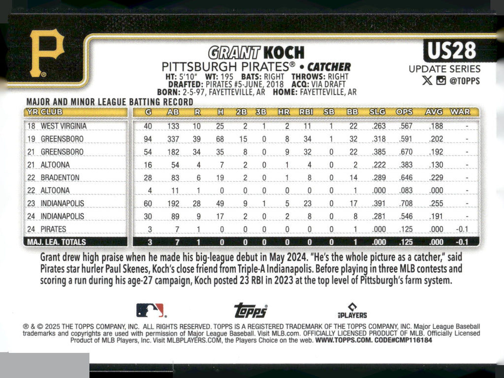 2025 Topps Update #US28 Grant Koch