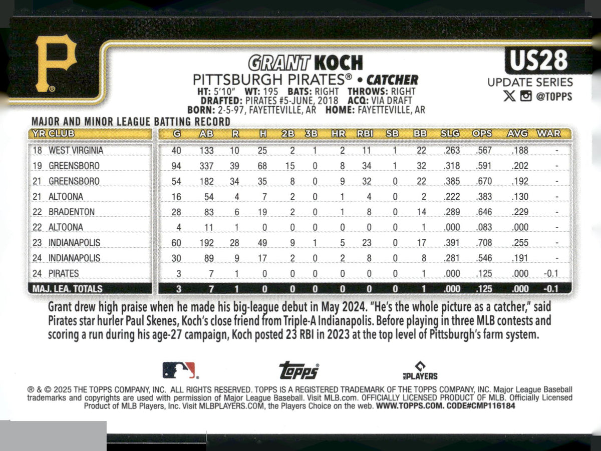 2025 Topps Update #US28 Grant Koch