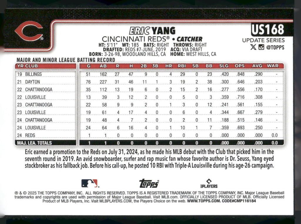 2025 Topps Update #US168 Eric Yang