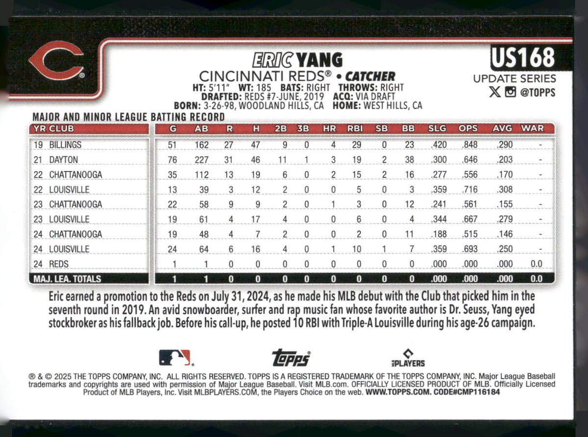 2025 Topps Update #US168 Eric Yang