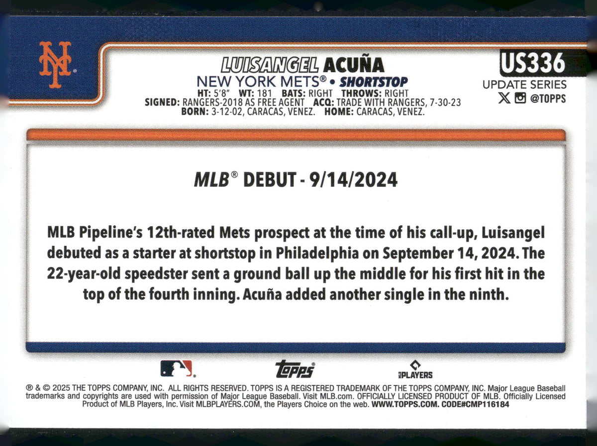 2025 Topps Update #US336 Luisangel Acuña