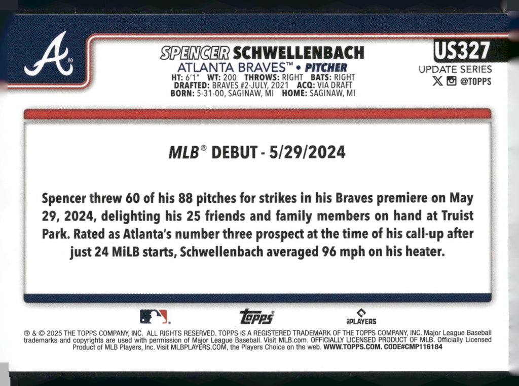 2025 Topps Update #US327 Spencer Schwellenbach