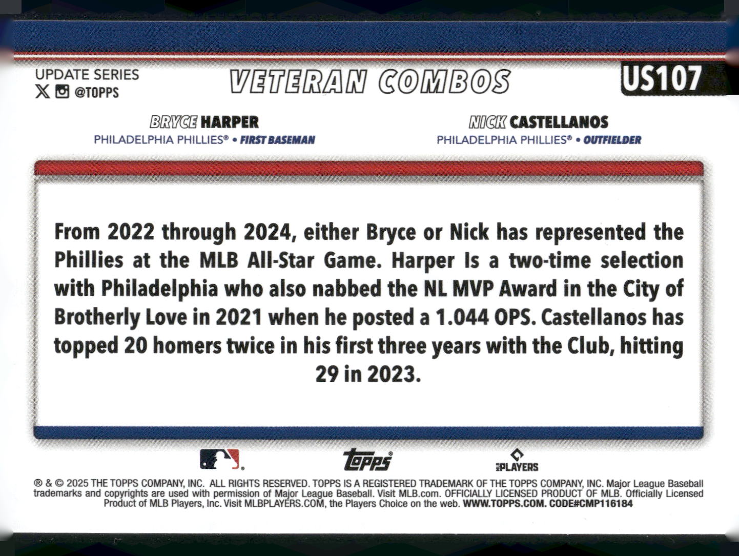 2025 Topps Update #US107 So Phabulous! (Bryce Harper / Nick Castellanos)