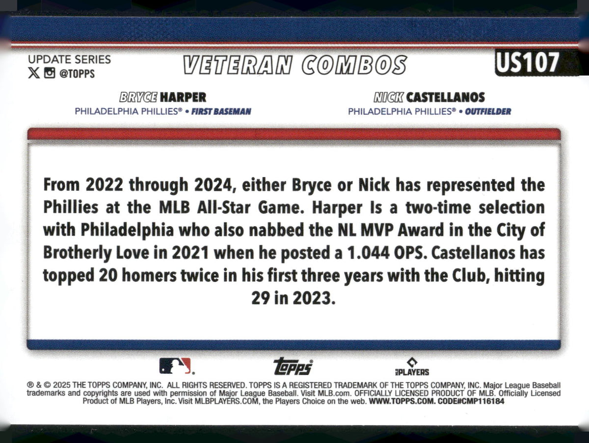 2025 Topps Update #US107 So Phabulous! (Bryce Harper / Nick Castellanos)