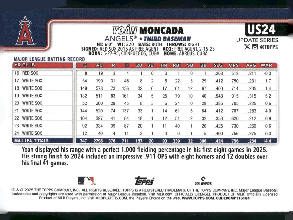 2025 Topps Update #US24 Yoán Moncada