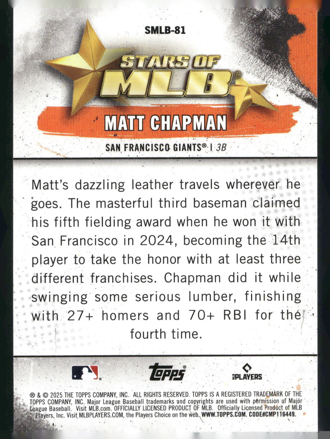 2025 Topps Update #SMLB-81 Matt Chapman Stars of MLB