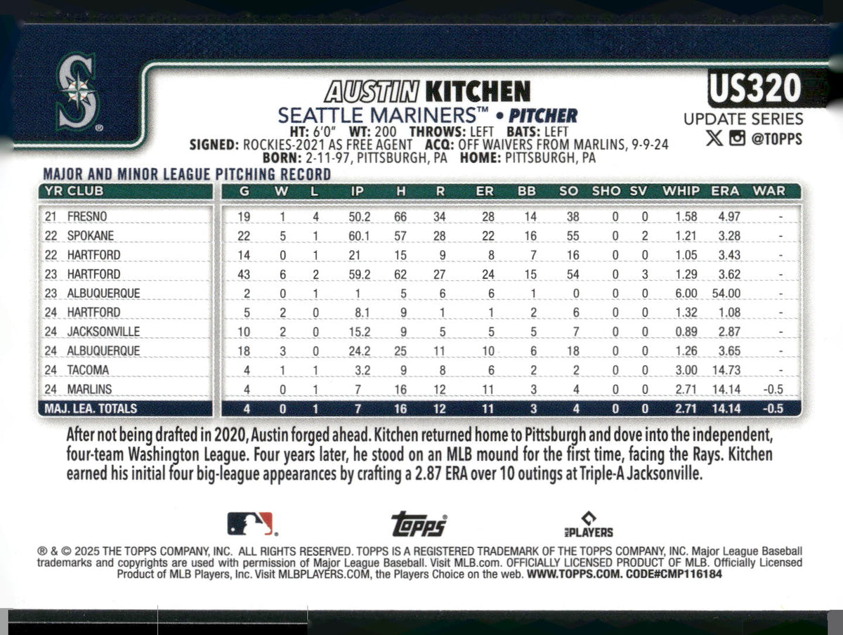 2025 Topps Update #US320 Austin Kitchen