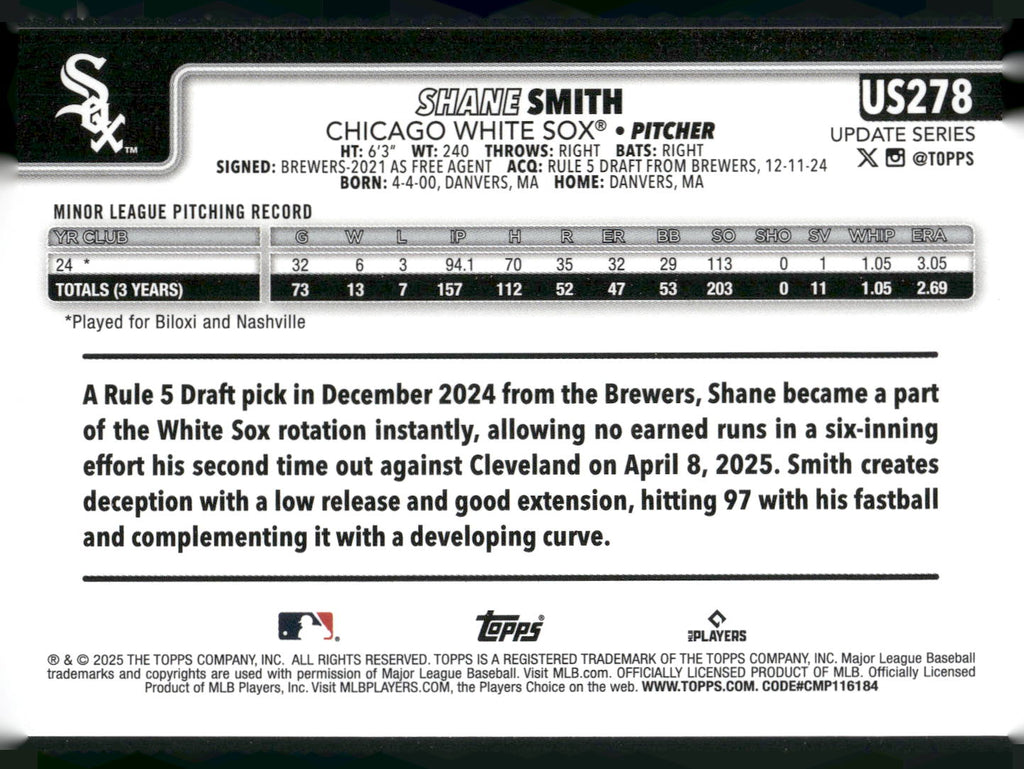 2025 Topps Update #US278 Shane Smith