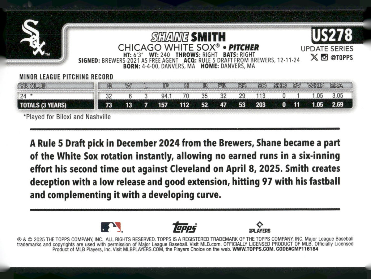 2025 Topps Update #US278 Shane Smith