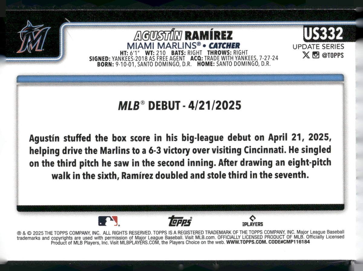 2025 Topps Update #US332 Agustín Ramírez
