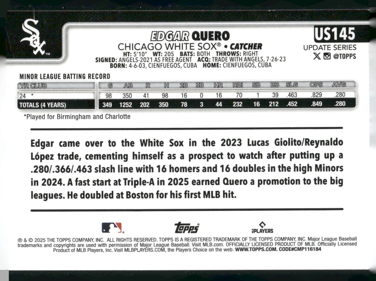 2025 Topps Update #US145 Edgar Quero