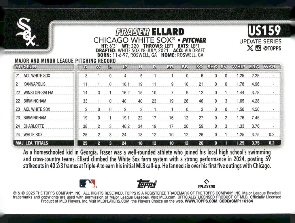 2025 Topps Update #US159 Fraser Ellard