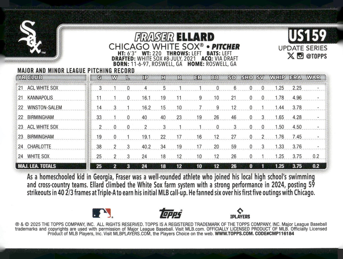 2025 Topps Update #US159 Fraser Ellard