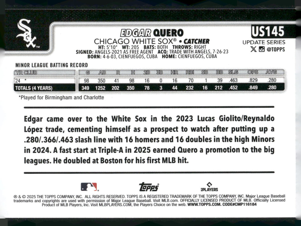 2025 Topps Update #US145 Edgar Quero
