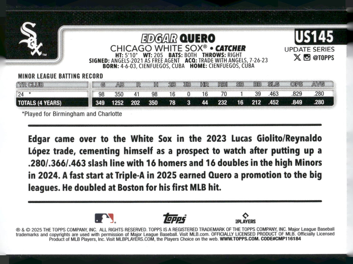 2025 Topps Update #US145 Edgar Quero