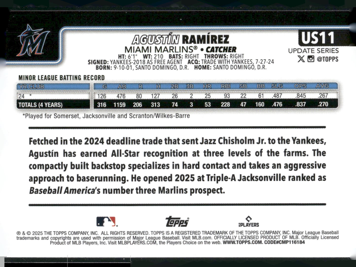 2025 Topps Update #US11 Agustín Ramírez