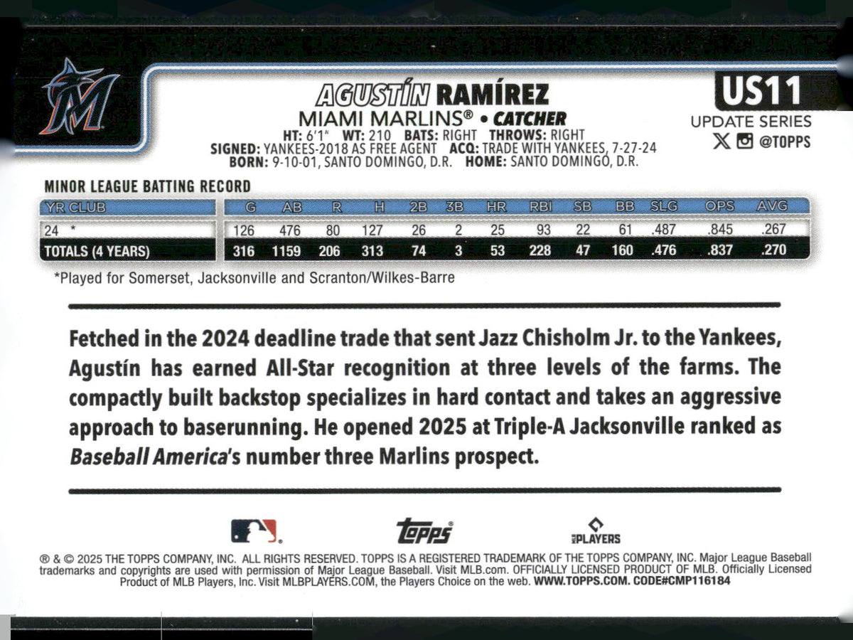 2025 Topps Update #US11 Agustín Ramírez