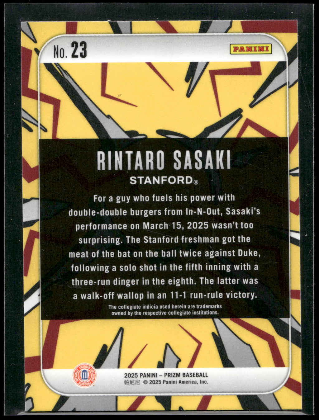2025 Panini Prizm #23 Rintaro Sasaki Dingers!