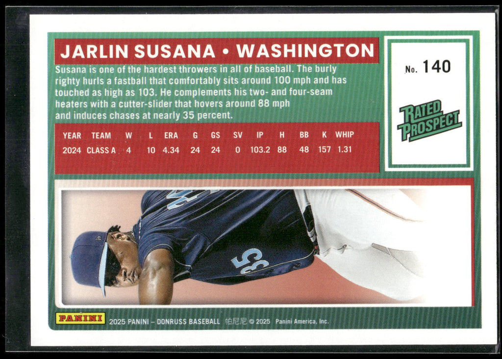 2025 Donruss #140 Jarlin Susana Carolina Blue Laser #/249