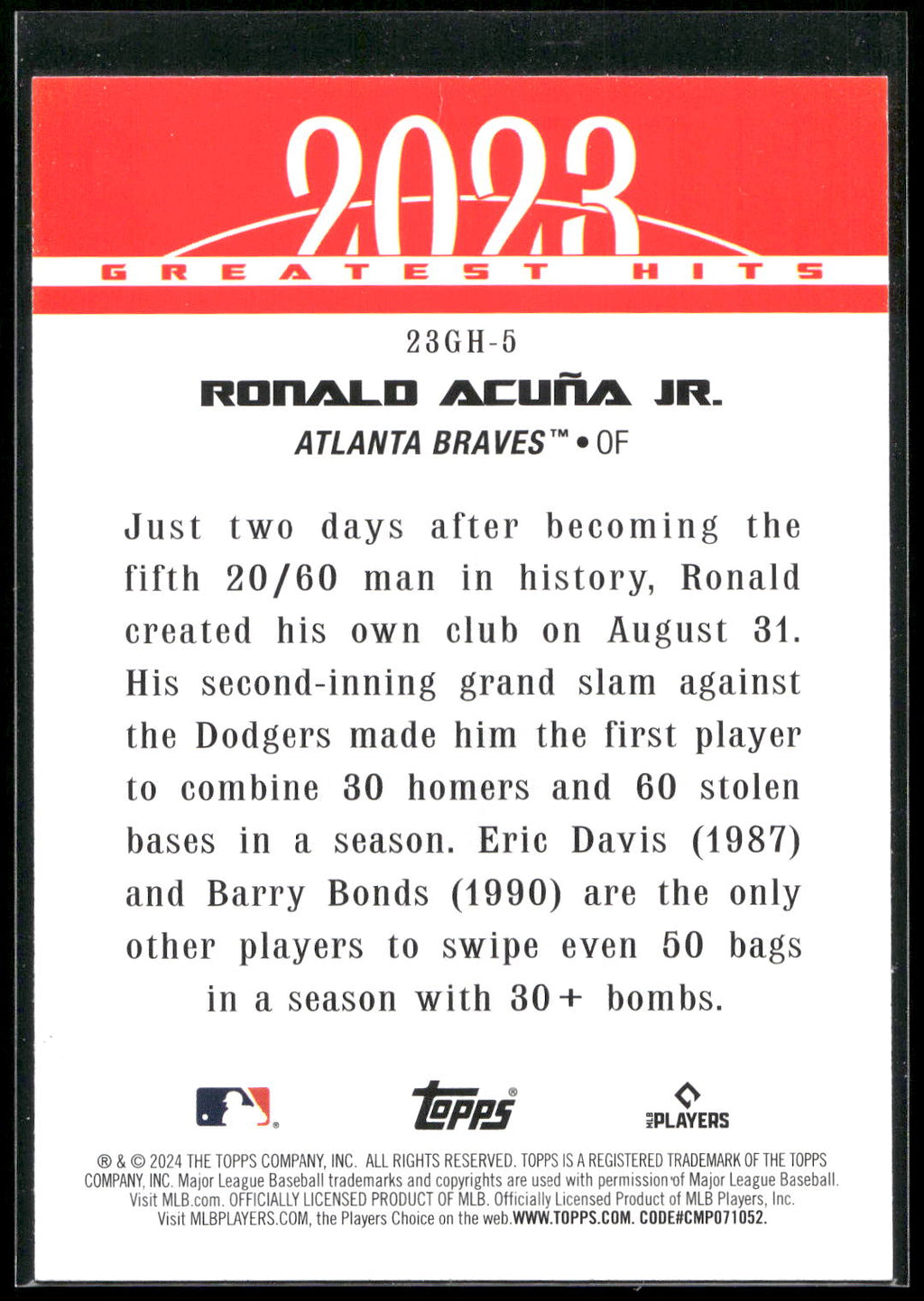 2024 Topps #23GH-5 Ronald Acuña Jr. 2023 Greatest Hits