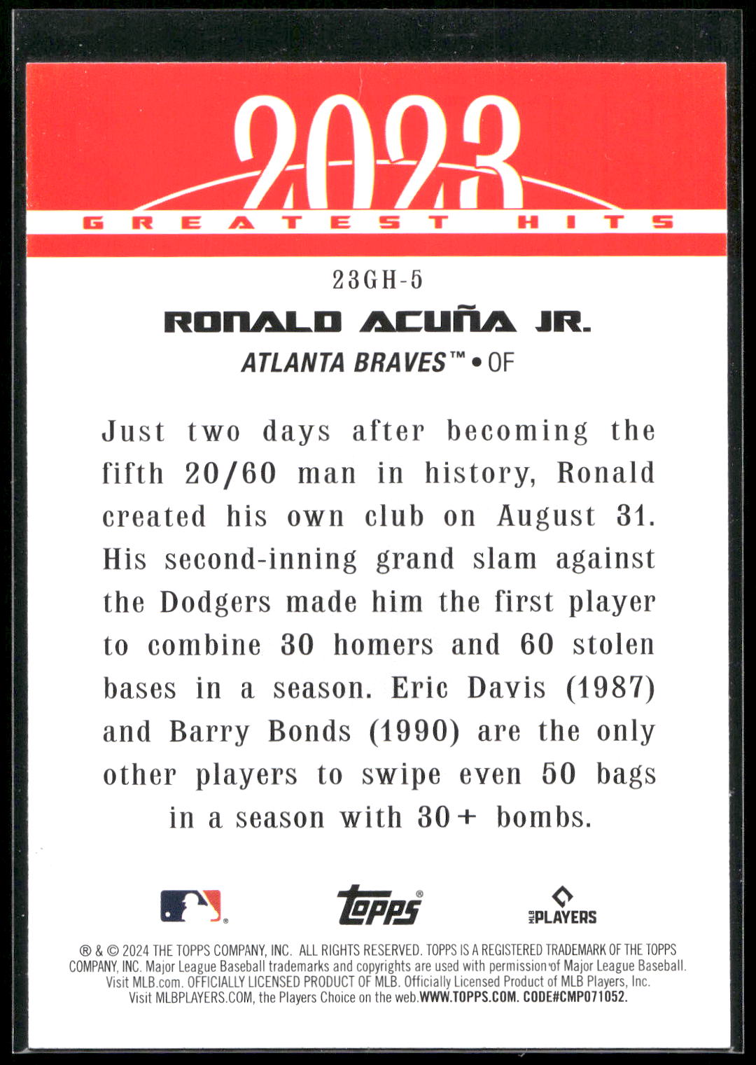 2024 Topps #23GH-5 Ronald Acuña Jr. 2023 Greatest Hits