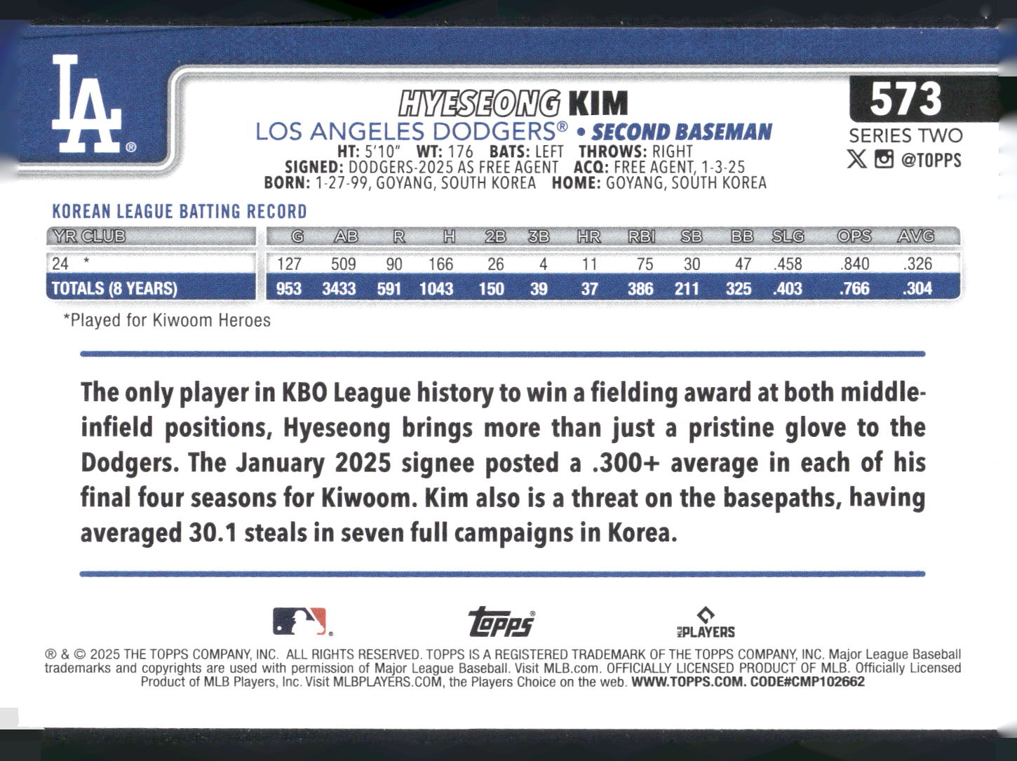 2025 Topps #573 Hyeseong Kim