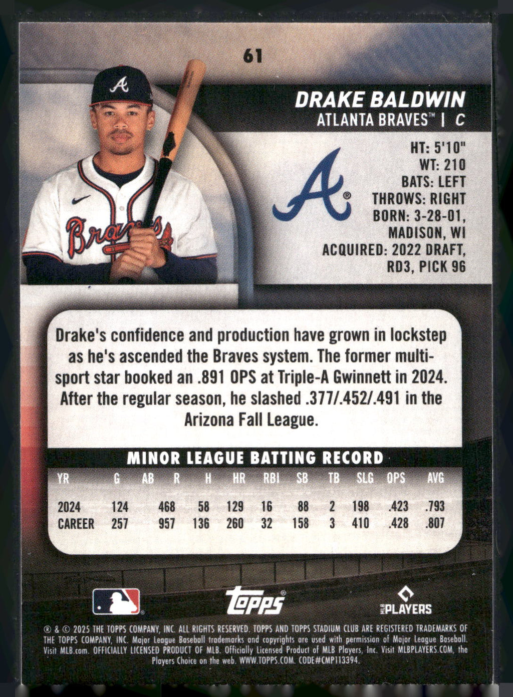 2025 Stadium Club #61 Drake Baldwin