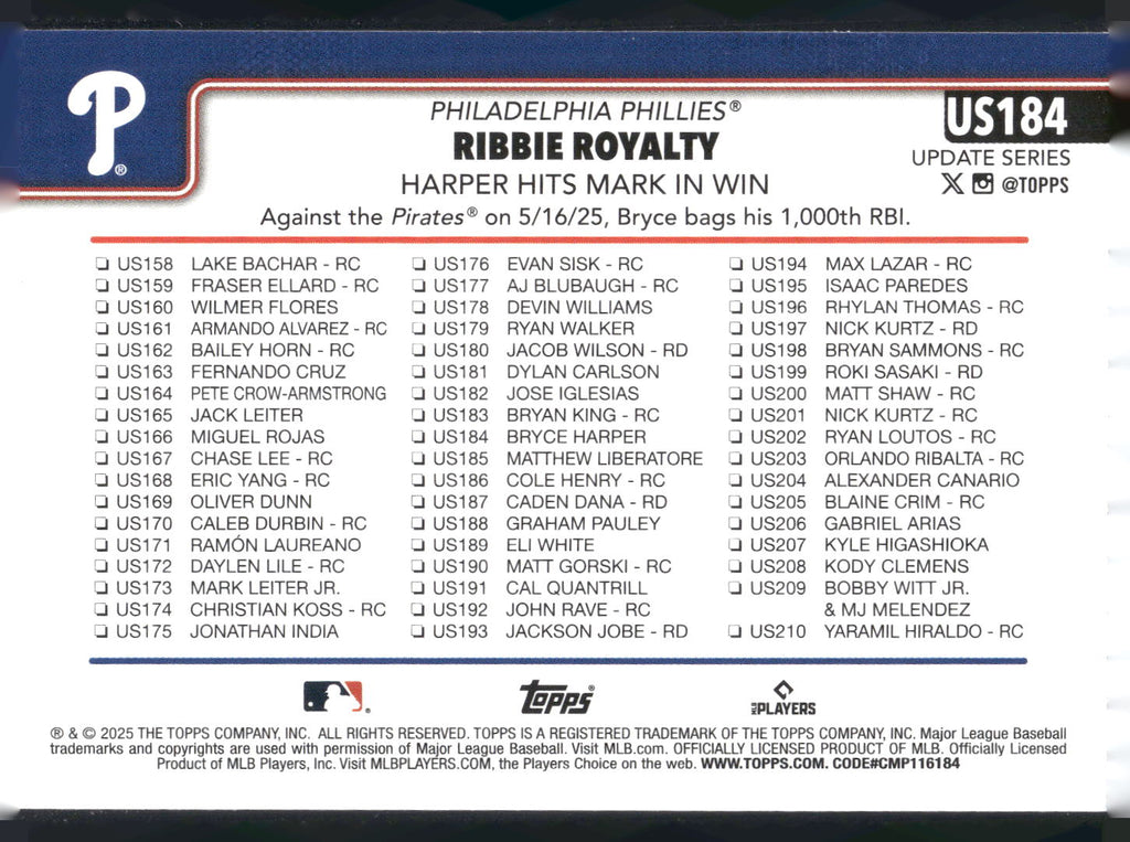 2025 Topps Update #US184 Ribbie Royalty