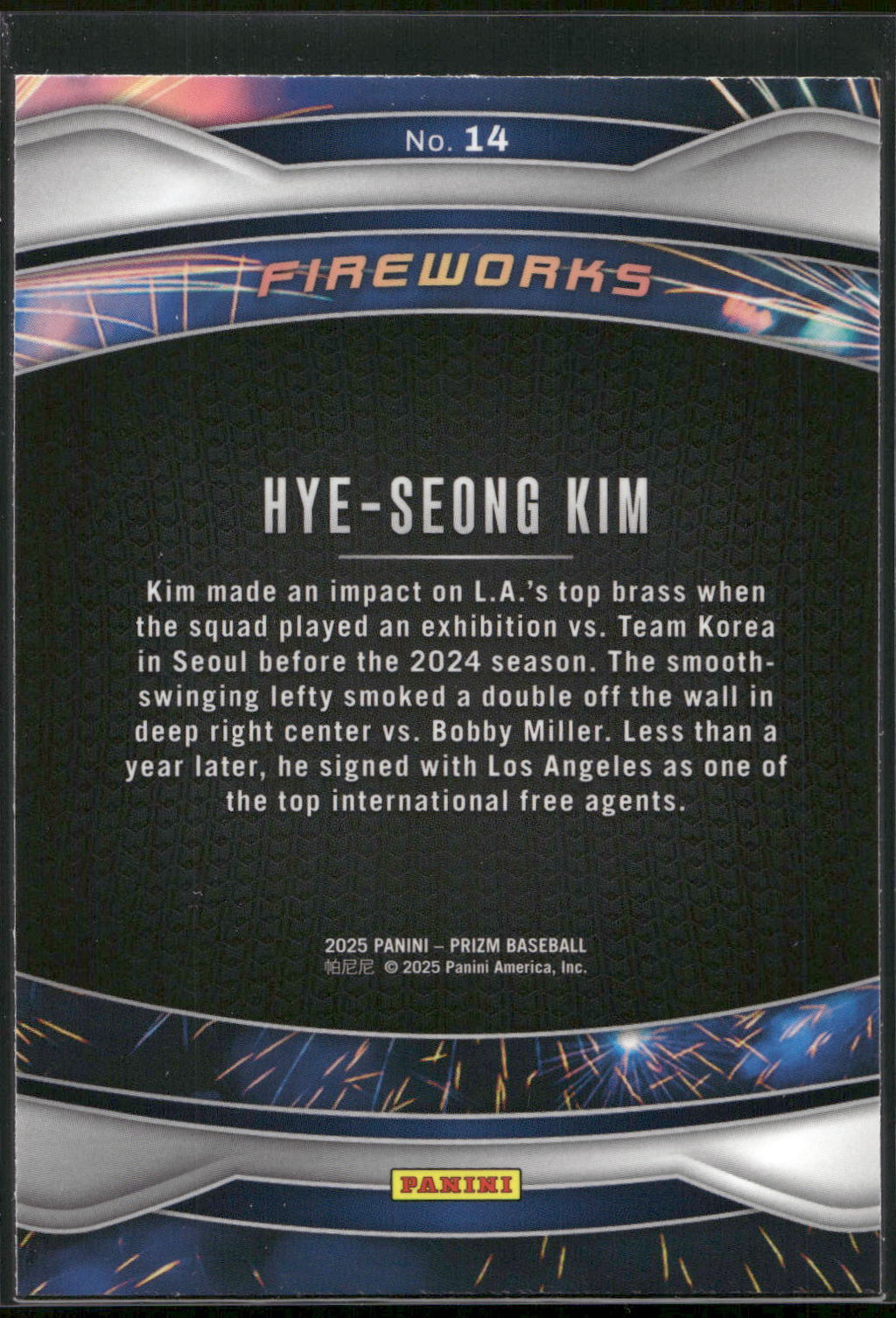 2025 Panini Prizm #14 Hye-Seong Kim Fireworks