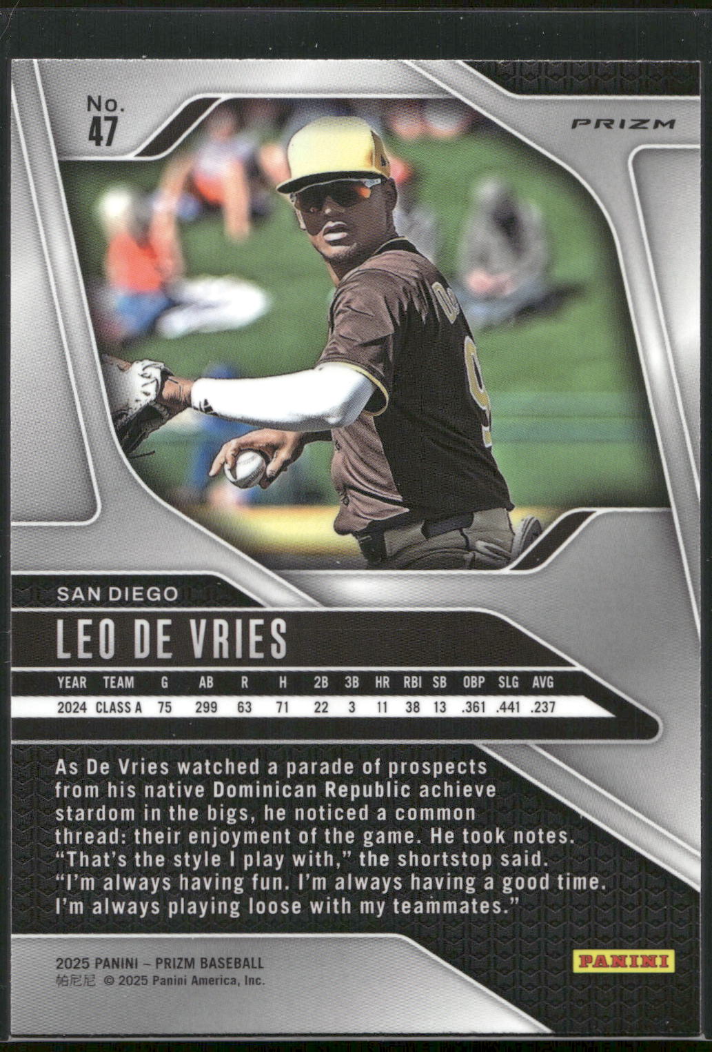 2025 Panini Prizm #47 Leo De Vries Blue Ice Prizms