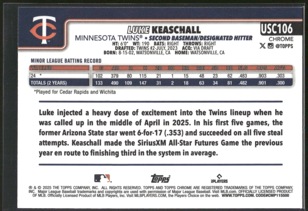 2025 Topps Chrome Update #USC106 Luke Keaschall