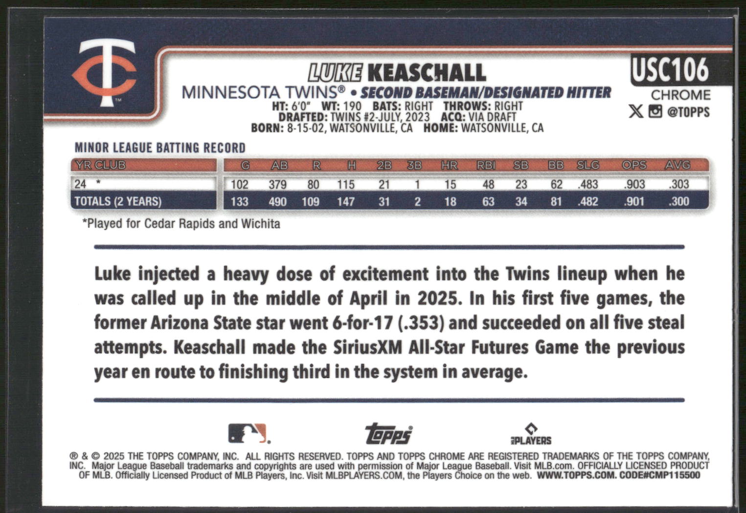 2025 Topps Chrome Update #USC106 Luke Keaschall